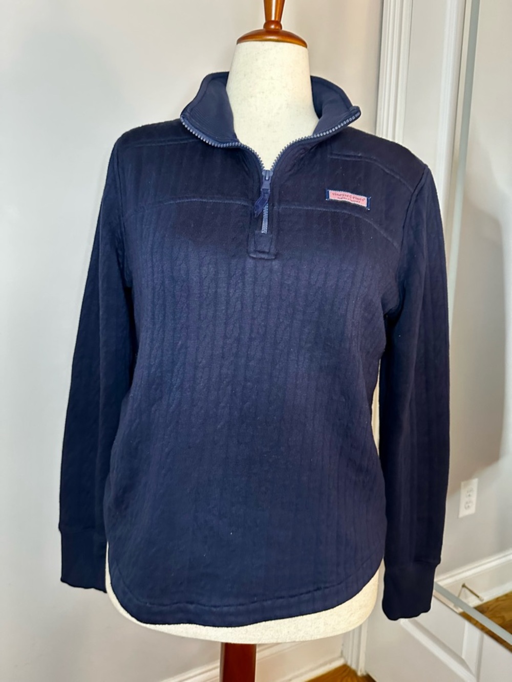 Vineyard Vines Dreamcloth Cable Knit Quarter-Zip Shep Shirt Nautical Navy -M